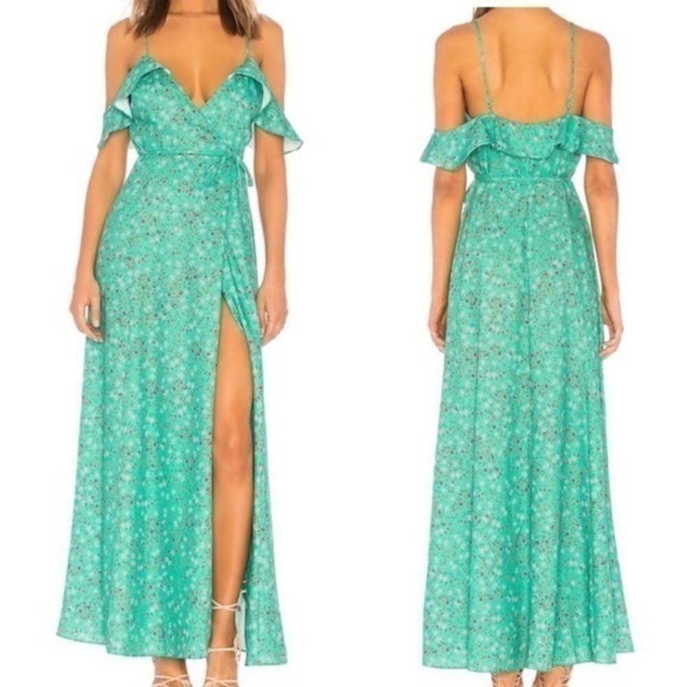 Lovers + Friends Mandy Wrap Maxi Dress Size Medium Green Floral
